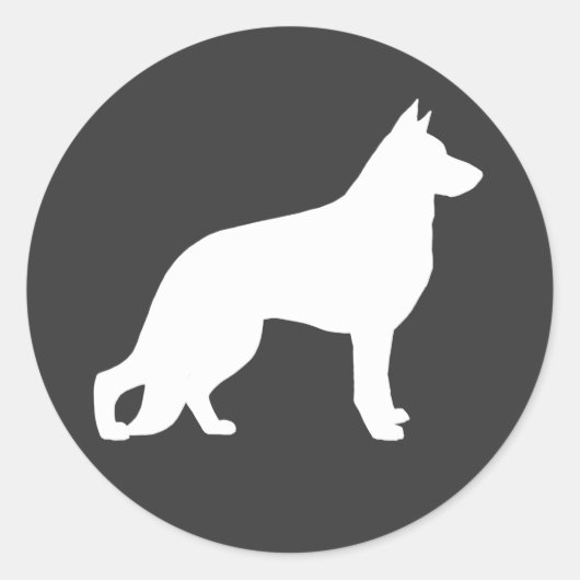白いドイツの羊飼いの犬のシルエット ラウンドシール (正面)