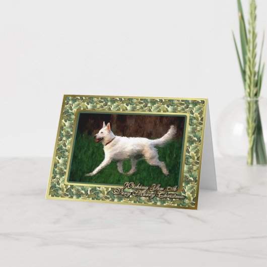白いドイツの羊飼い犬の空白のクリスマスカード シーズンカード (正面)