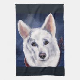 白いドイツの羊飼い キッチンタオル