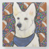 白いドイツの羊飼い ストーンコースター (正面)