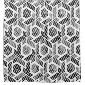 白いドットのジオメトリックパターモダンンに黒を適用 シャワーカーテン (正面)