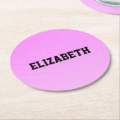 白いドットのピンクのパターン ラウンドペーパーコースター (アングル)