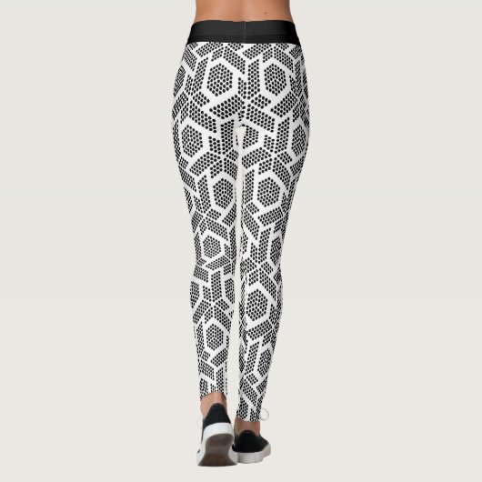 白いドットの黒の幾何学的なパターンのレギング レギンス (裏面)