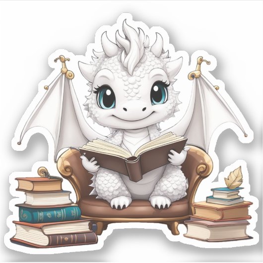 白いドラゴン読のステッカー シール (正面)