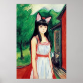 白いドレスと猫耳の女の子 | AI Art ポスター (正面)