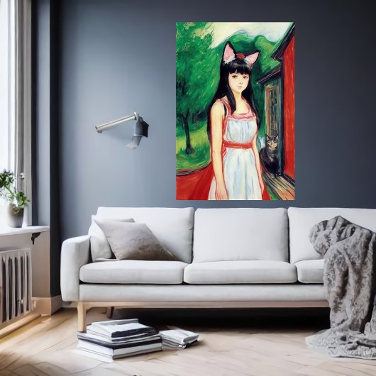 白いドレスと猫耳の女の子 | AI Art ポスター