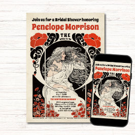 白いドレスと赤い花のブライダルシャワー 招待状