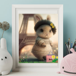 白いドレスのウサギ イッフェル塔 オーダーメイド ポスター