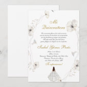 白いドレスのキンセアニエラ シルエット スペイン語 招待状 (正面/裏面)
