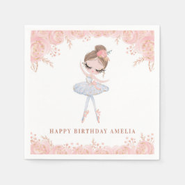 白いドレスのブラウンヘアのバレリーナのフラワー誕生日 スタンダードカクテルナプキン