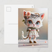 白いドレスの子猫 インドア シーズンポストカード (正面/裏面)