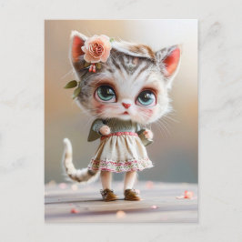 白いドレスの子猫 インドア シーズンポストカード