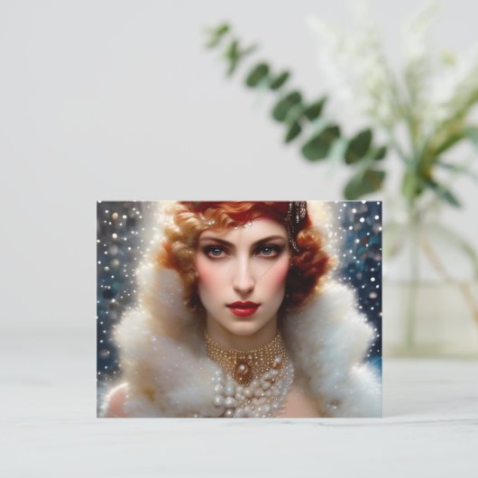 白いドレスの美しい女性 ポストカード (スタンド正面)