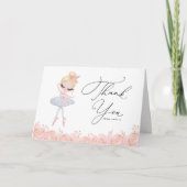 白いドレスの金髪バレリーナの花の誕生日 サンキューカード (正面)