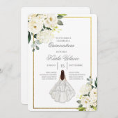 白いドレスの15歳の誕生日パーティーへの招待 招待状 (正面/裏面)