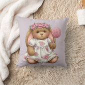 白いドレスを着たウサギとピンクの棒つきキャンデー クッション (ブランケット)