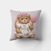 白いドレスを着たウサギとピンクの棒つきキャンデー クッション (裏面)