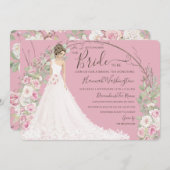 白いドレスを着た花嫁ブライダルティーシャワー 招待状 (正面/裏面)