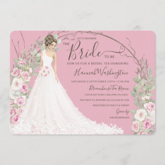 白いドレスを着た花嫁ブライダルティーシャワー 招待状