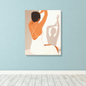 白いドレス、ニュートラルパステルの優雅な女性 キャンバスプリント (インサイチュ (ウッドフロア))