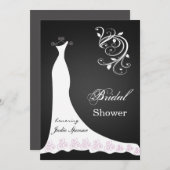 白いドレ結婚スが黒いブライダルシャワーに渦巻く 招待状 (正面/裏面)