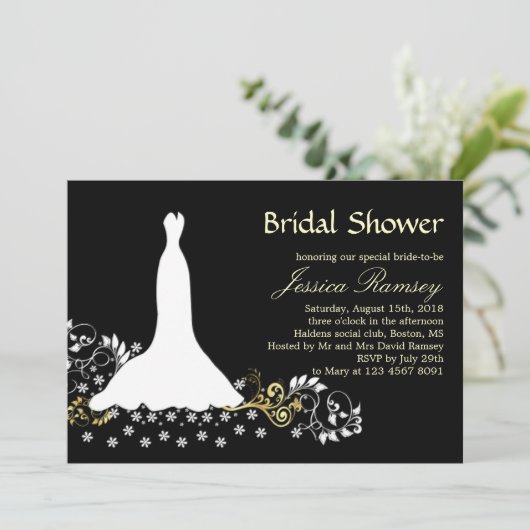 白いドレ結婚スが黒いブライダルシャワーに渦巻く 招待状 (スタンド正面)