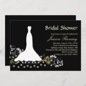 白いドレ結婚スが黒いブライダルシャワーに渦巻く 招待状 (正面/裏面)