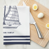 白いネイビーブルーの生活は湖で良い キッチンタオル (四つ折り)