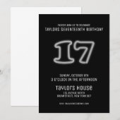 白いネオンサイン 17歳 おしゃれな誕生日パーティー 招待状 (正面/裏面)