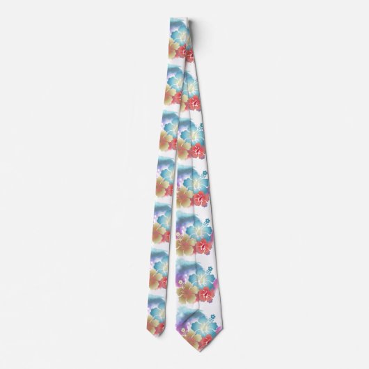 白いネクタイに美しい熱帯パステルの花 ネクタイ (裏面)