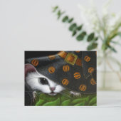 白いネズミの魔女ハロウィン帽子 ポストカード (スタンド正面)