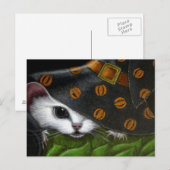 白いネズミの魔女ハロウィン帽子 ポストカード (正面/裏面)