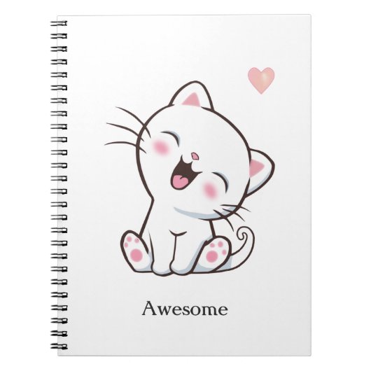 白いノートに描かれたかわいい仔猫 ノートブック (正面)
