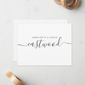 白いノートカードに黒のカップル名 ノートカード (正面/裏面インサイチュ)