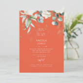 白いハイドレンジア オレンジ色の結婚前お披露目パーティー 招待状 (スタンド正面)