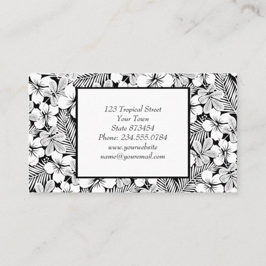 白いハイビスカスとパーム葉の 名刺 (裏面)