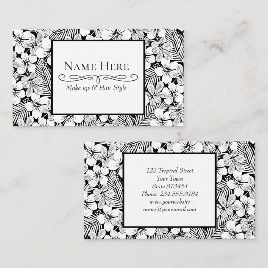 白いハイビスカスとパーム葉の 名刺 (正面/裏面)