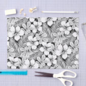 白いハイビスカスとパーム葉の 薄葉紙 (クラフト)