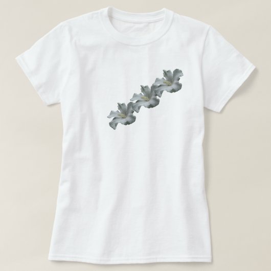 白いハイビスカスの花の綿のTシャツ Tシャツ (デザイン正面)