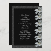 白いハイビスカスの花の黒い結婚式 招待状 (正面/裏面)