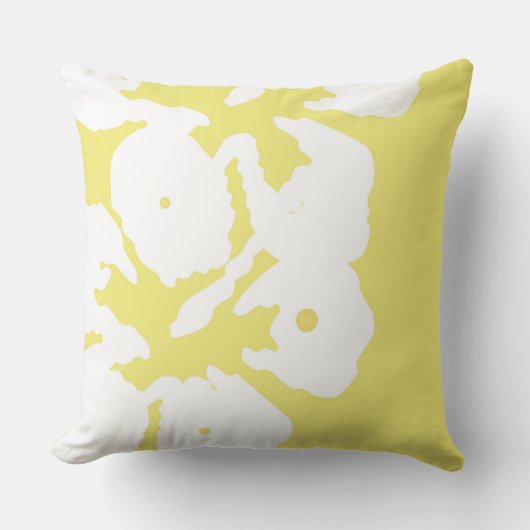 白いハイビスカスフラワーオンイエロー装飾用クッション クッション (正面)