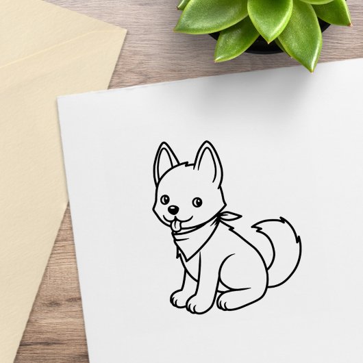 白いハスキー子犬のぬりえ ラバースタンプ