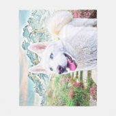 白いハスキー犬のフリースブランケット フリースブランケット (正面)