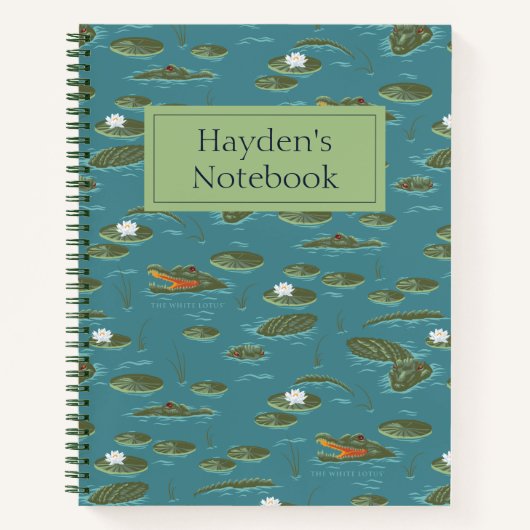 白いハス・アリゲーター・ウォーターズ・パターン ノートブック (正面)