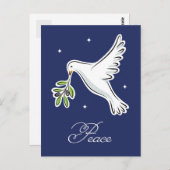 白いハトの休日のシーズンカードと文字「Peace」 ポストカード (正面/裏面)