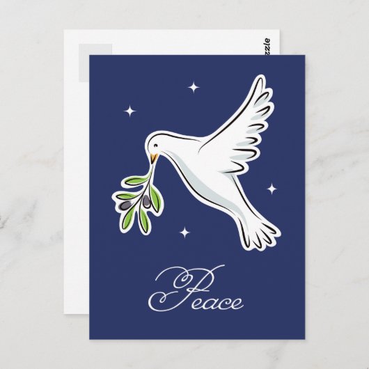 白いハトの休日のシーズンカードと文字「Peace」 ポストカード (正面/裏面)