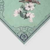 白いハナミズキの緑の枠の上にウグイスフランスの鳥 薄葉紙 (詳細)