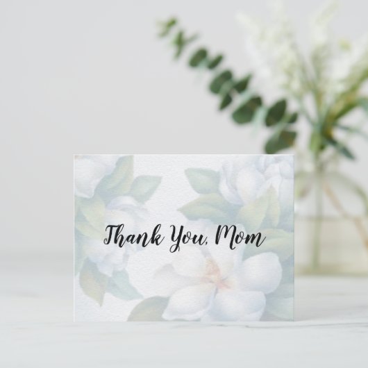 白いハナミズキの花を色あせた母ありがとう ポストカード (スタンド正面)