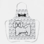 白いハバニーズのキャラクター犬のイラストと名前 エプロン (正面)