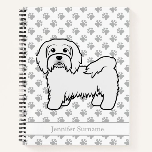 白いハバニーズのキャラクター犬のイラストと名前 ノートブック (正面)